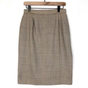 VTG JH COLLECTIBLES 100% Wool Skirt Sz 10 Brown Plaid Lined Pockets‎ Knee USA